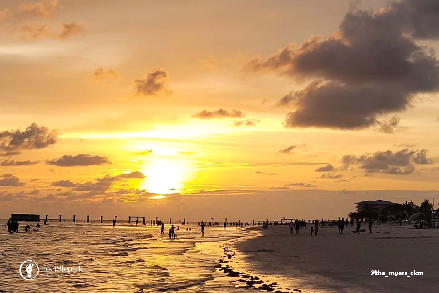 As the sun sets on Fort Myers Beach, Florida, the sky transforms into a canvas of vibrant hues.